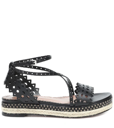 Shop Alaïa Leather Espadrille Sandals In Black