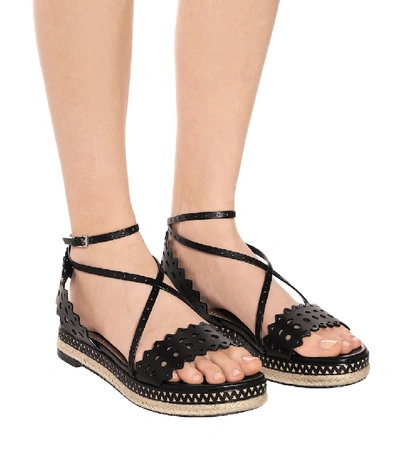 Shop Alaïa Leather Espadrille Sandals In Black