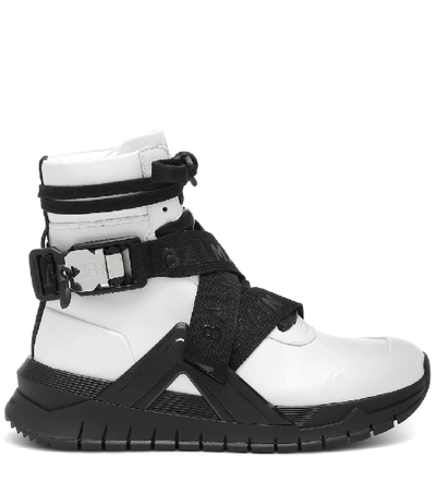 Shop Balmain Btroop High-top Leather Sneakers In White