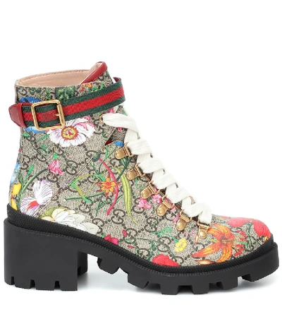 Shop Gucci Gg Flora Ankle Boots In Multicoloured