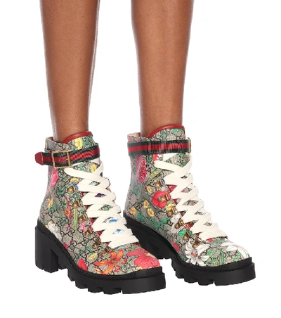 Shop Gucci Gg Flora Ankle Boots In Multicoloured