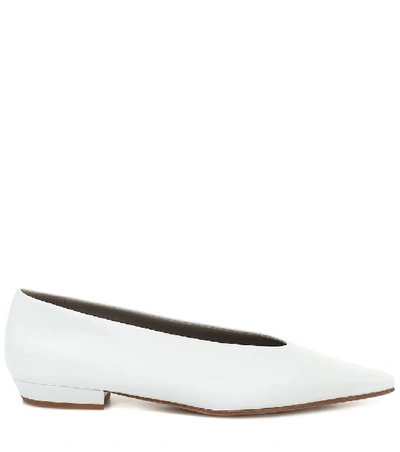 Shop Bottega Veneta Almond Leather Ballet Flats In White