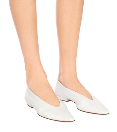 Shop Bottega Veneta Almond Leather Ballet Flats In White