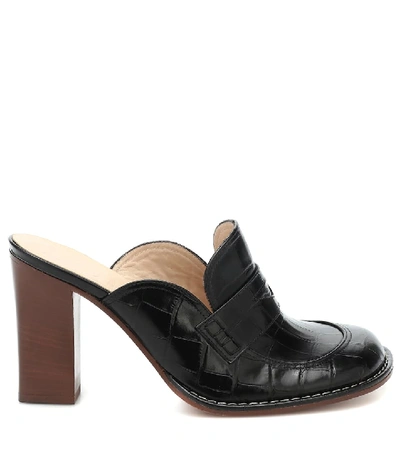 Shop Loewe Croc-effect Leather Mules In Black