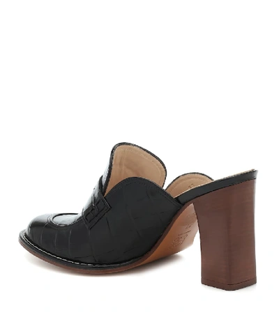 Shop Loewe Croc-effect Leather Mules In Black