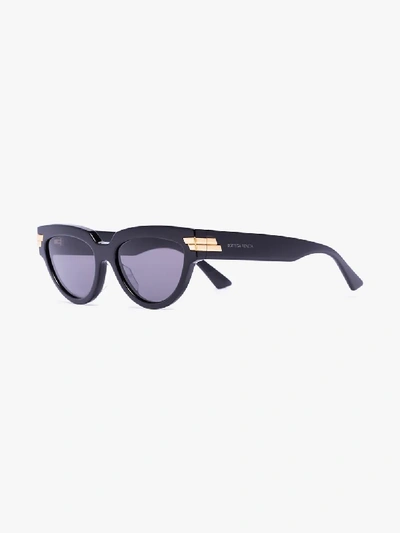 Shop Bottega Veneta Black Oversized Cat Eye Sunglasses