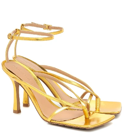 Shop Bottega Veneta Stretch Metallic Leather Sandals In Gold