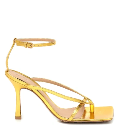 Shop Bottega Veneta Stretch Metallic Leather Sandals In Gold