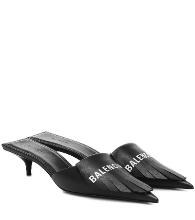 Shop Balenciaga Fringe Knife Leather Mules In Black