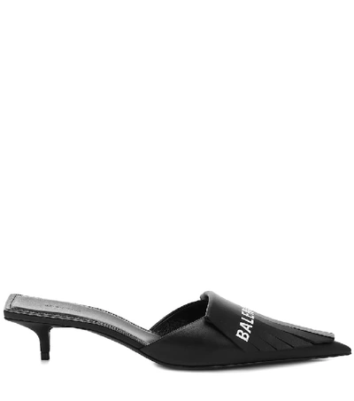 Shop Balenciaga Fringe Knife Leather Mules In Black