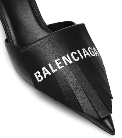 Shop Balenciaga Fringe Knife Leather Mules In Black