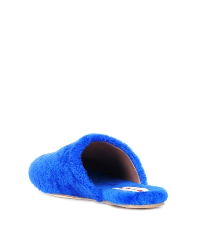 Shop Marni Shearling Slippers In Blue