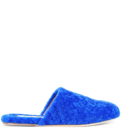 Shop Marni Shearling Slippers In Blue