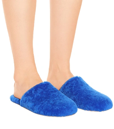 Shop Marni Shearling Slippers In Blue