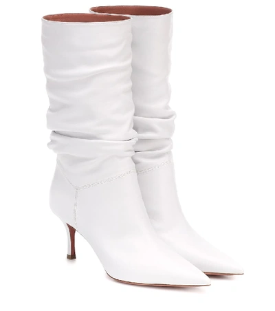 Shop Amina Muaddi Ida 70 Leather Ankle Boots In White