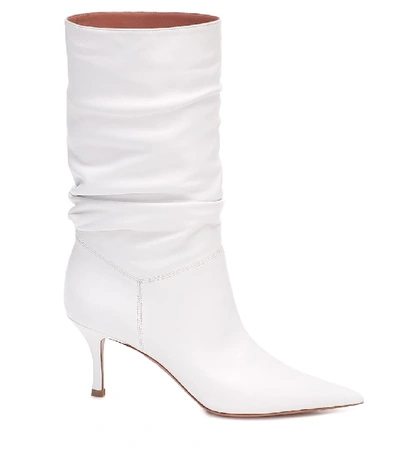 Shop Amina Muaddi Ida 70 Leather Ankle Boots In White