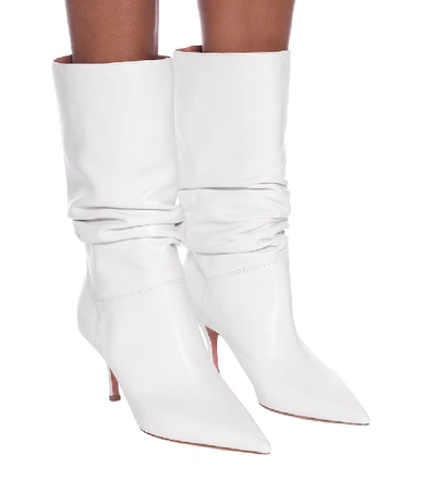 Shop Amina Muaddi Ida 70 Leather Ankle Boots In White