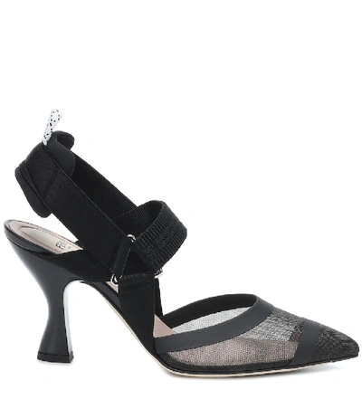 Shop Fendi Colibrì Mesh Slingback Pumps In Black