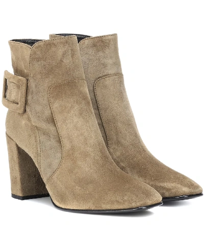 Shop Roger Vivier Polly Suede Ankle Boots In Beige