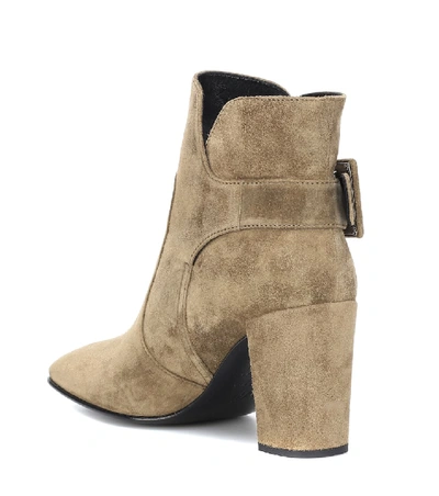 Shop Roger Vivier Polly Suede Ankle Boots In Beige