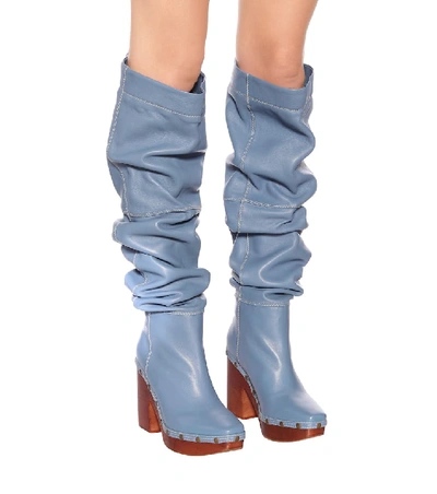 Shop Jacquemus Les Bottes Sabots Hautes Leather Boots In Blue