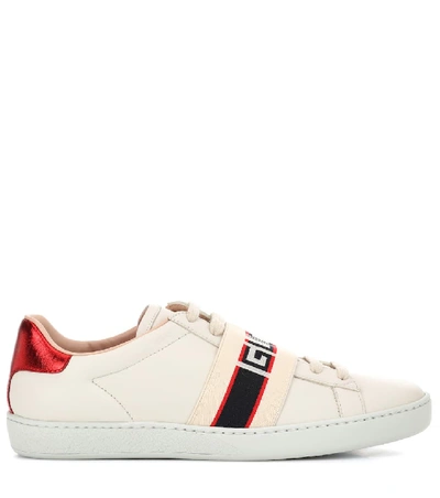 Shop Gucci Ace Leather Sneakers In White