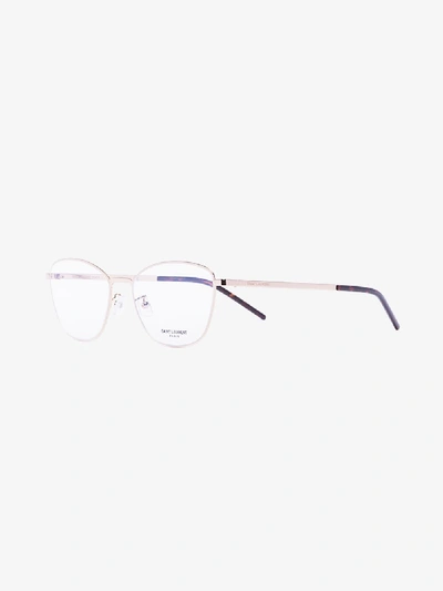 Shop Saint Laurent Rose Gold Tone 351 Round Optical Glasses In Metallic