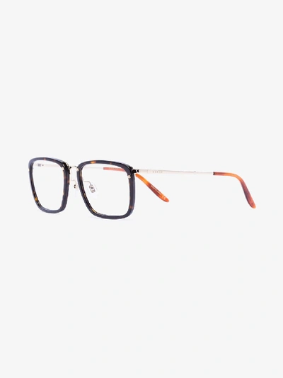 Shop Gucci Brown Tortoiseshell Square Optical Glasses