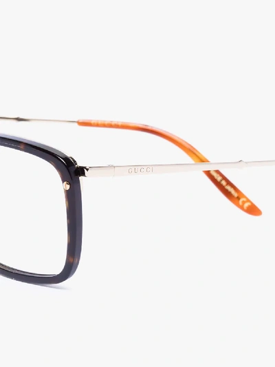 Shop Gucci Brown Tortoiseshell Square Optical Glasses