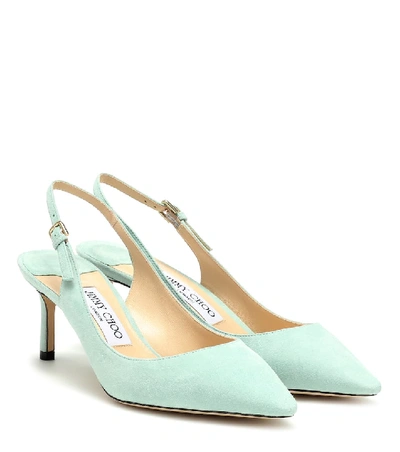 Shop Jimmy Choo Erin 60 Suede Slingback Pumps In Green