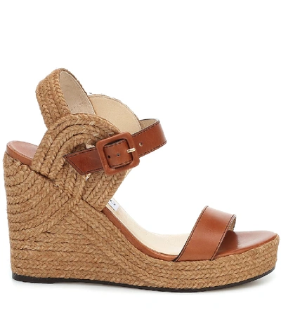 Shop Jimmy Choo Delphi 100 Wedge Espadrille Sandals In Brown