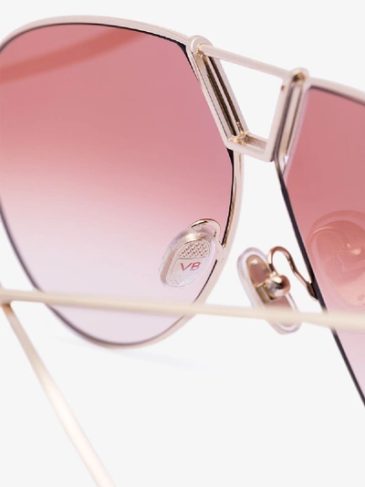 Shop Victoria Beckham Gold Tone Aviator Sunglasses
