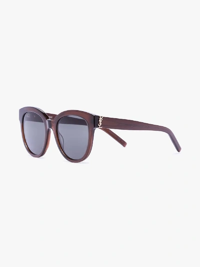 Shop Saint Laurent Brown M29 Rounded Frame Sunglasses