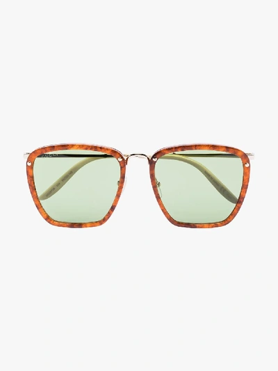 Shop Gucci Brown Havana Square Sunglasses