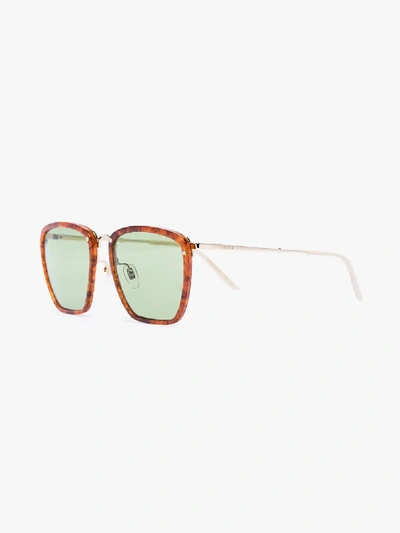Shop Gucci Brown Havana Square Sunglasses