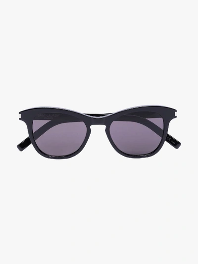 Shop Saint Laurent Black 356 Butterfly Sunglasses