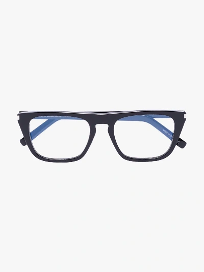 Shop Saint Laurent Black 343 Square Optical Glasses