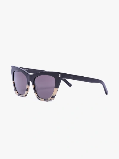 Shop Saint Laurent Black Kate 214 Oversized Sunglasses