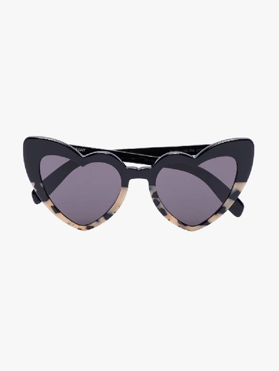 Shop Saint Laurent Black New Wave 181 Loulou Heart Sunglasses
