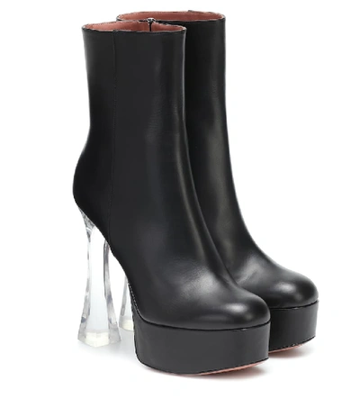 Shop Amina Muaddi Duaglass Leather Ankle Boots In Black
