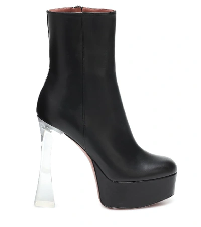 Shop Amina Muaddi Duaglass Leather Ankle Boots In Black