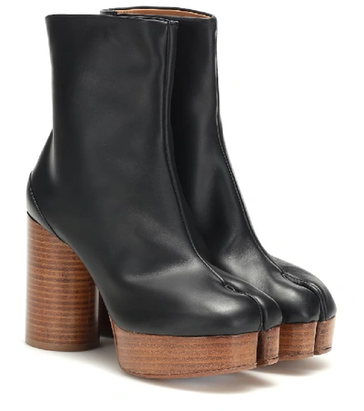 Shop Maison Margiela Tabi Leather Platform Ankle Boots In Black