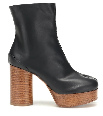 Shop Maison Margiela Tabi Leather Platform Ankle Boots In Black