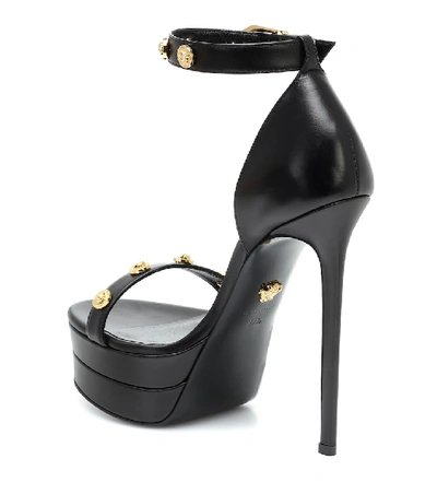 Shop Versace Embellished Leather Plateau Sandals In Black