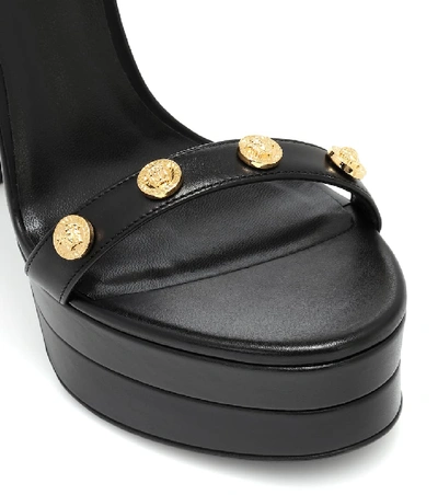 Shop Versace Embellished Leather Plateau Sandals In Black