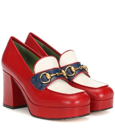 Shop Gucci Horsebit Leather Loafer Pumps In Red