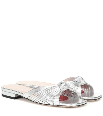 Shop Gucci Metallic Leather Slides In Silver