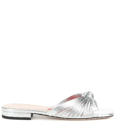 Shop Gucci Metallic Leather Slides In Silver