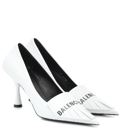 Shop Balenciaga Knife Fringed Leather Pumps In White
