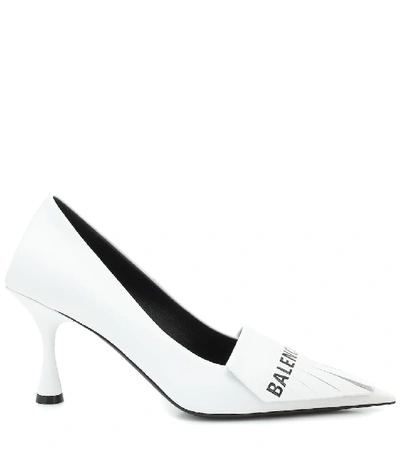 Shop Balenciaga Knife Fringed Leather Pumps In White